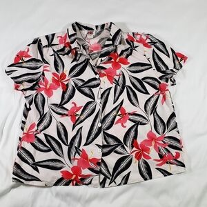 Vintage Hawaiian Shirt Size 26 Floral print Pink and Black